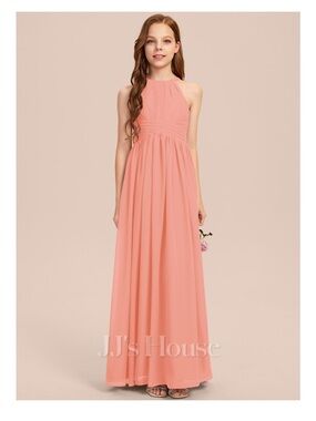 JJs House Girls' Coral Halter Floor-Length Dress. Size J 14